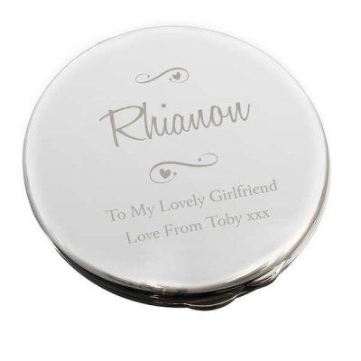 (image for) Personalised Any Message Swirls & Hearts Compact Mirror