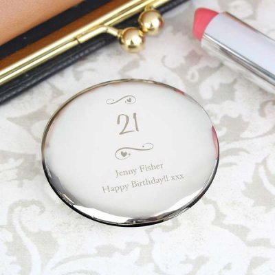 (image for) Personalised Any Message Swirls & Hearts Compact Mirror