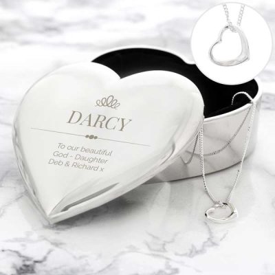 (image for) Personalised Elegant Crown Heart Trinket Box & Necklace Set