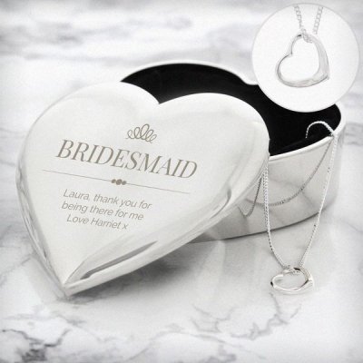 (image for) Personalised Elegant Crown Heart Trinket Box & Necklace Set