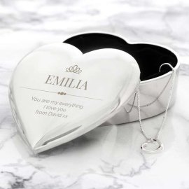 (image for) Personalised Elegant Crown Heart Trinket Box & Necklace Set