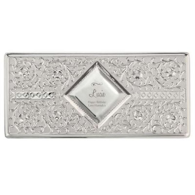 (image for) Personalised Swirls & Hearts Antique Silver Plated Jewellery Box