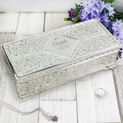 (image for) Personalised Swirls & Hearts Antique Silver Plated Jewellery Box