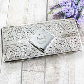 (image for) Personalised Swirls & Hearts Antique Silver Plated Jewellery Box