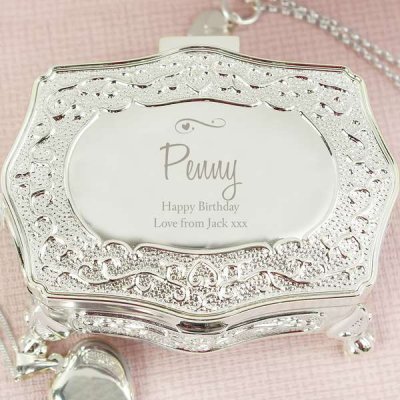 (image for) Personalised Swirls & Hearts Small Antique Trinket Box