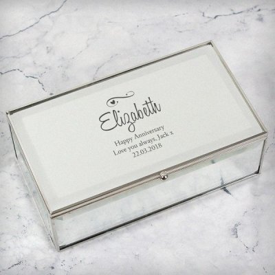 (image for) Personalised Swirls & Hearts Mirrored Jewellery Box