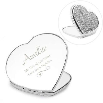 (image for) Personalised Swirls & Hearts Diamante Heart Compact Mirror