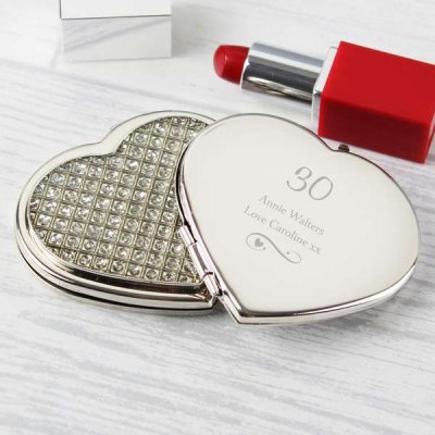 (image for) Personalised Swirls & Hearts Diamante Heart Compact Mirror