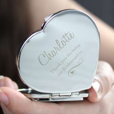 (image for) Personalised Swirls & Hearts Diamante Heart Compact Mirror