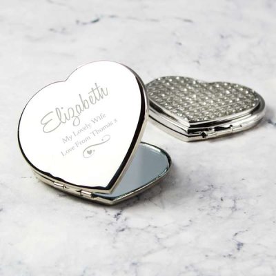 (image for) Personalised Swirls & Hearts Diamante Heart Compact Mirror