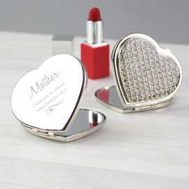 (image for) Personalised Swirls & Hearts Diamante Heart Compact Mirror