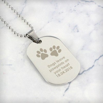 (image for) Personalised Pawprints Stainless Steel Dog Tag Necklace