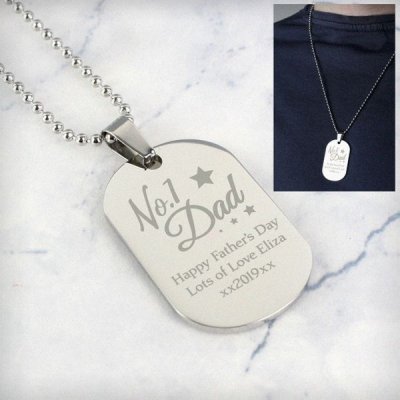 (image for) Personalised No.1 Dad Stainless Steel Dog Tag Necklace