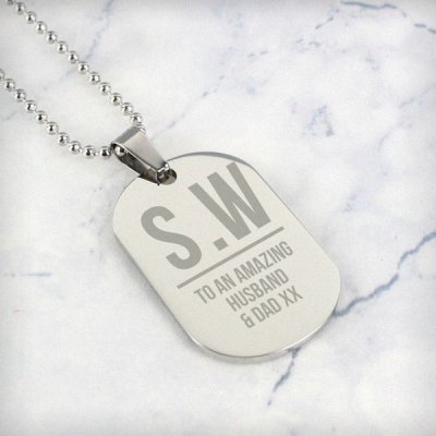 (image for) Personalised Initials Stainless Steel Dog Tag Necklace