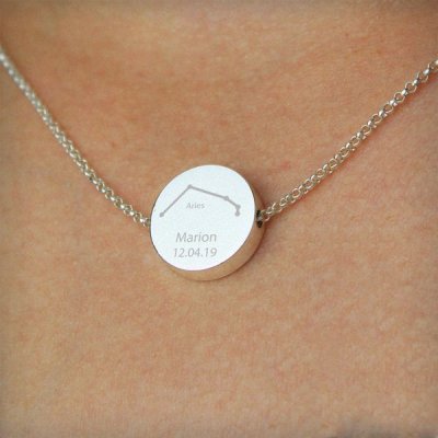 (image for) Personalised Aries Zodiac Star Sign Silver Tone Necklace (March 