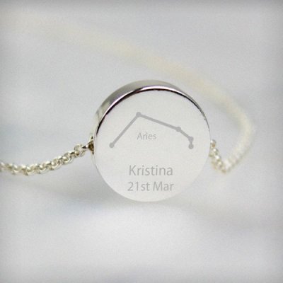 (image for) Personalised Aries Zodiac Star Sign Silver Tone Necklace (March 