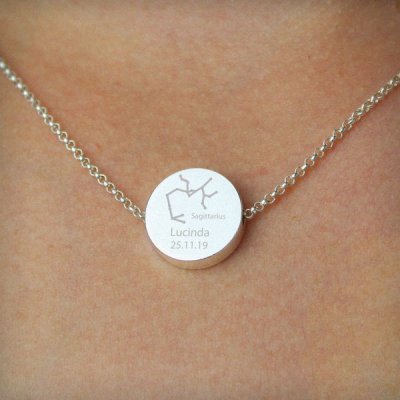 (image for) Personalised Sagittarius Zodiac Star Sign Silver Tone Necklace (