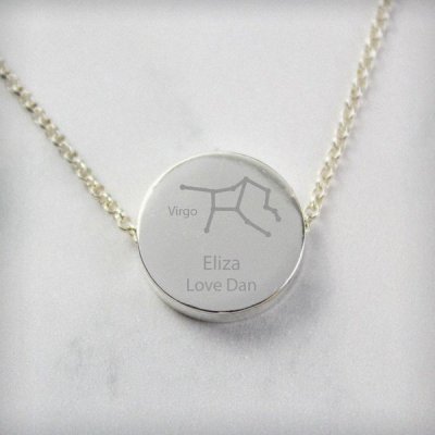 (image for) Personalised Virgo Zodiac Star Sign Silver Tone Necklace (August