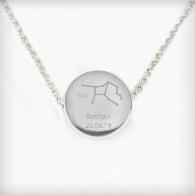 (image for) Personalised Virgo Zodiac Star Sign Silver Tone Necklace (August