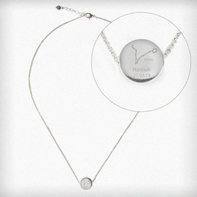 (image for) Personalised Pisces Zodiac Star Sign Silver Tone Necklace (Febru