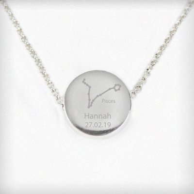 (image for) Personalised Pisces Zodiac Star Sign Silver Tone Necklace (Febru