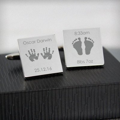 (image for) Personalised Hands and Feet New Baby Square Cufflinks