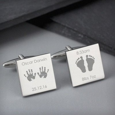 (image for) Personalised Hands and Feet New Baby Square Cufflinks