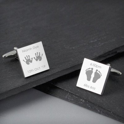 (image for) Personalised Hands and Feet New Baby Square Cufflinks