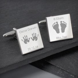 (image for) Personalised Hands and Feet New Baby Square Cufflinks