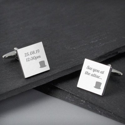 (image for) Personalised Top Hat Wedding Square Cufflinks