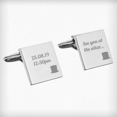 (image for) Personalised Top Hat Wedding Square Cufflinks