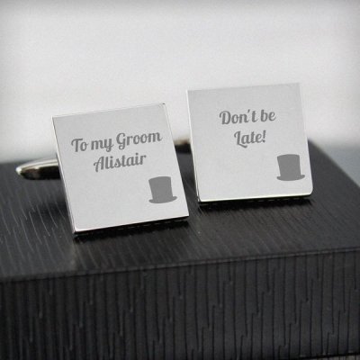 (image for) Personalised Top Hat Wedding Square Cufflinks