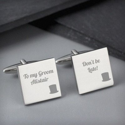 (image for) Personalised Top Hat Wedding Square Cufflinks