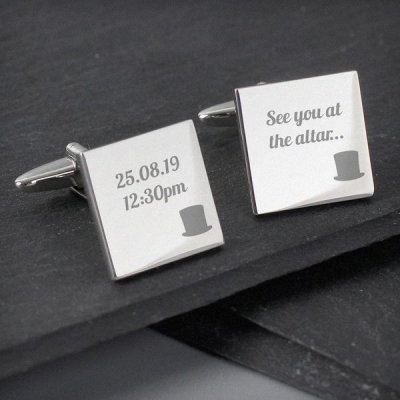 (image for) Personalised Top Hat Wedding Square Cufflinks