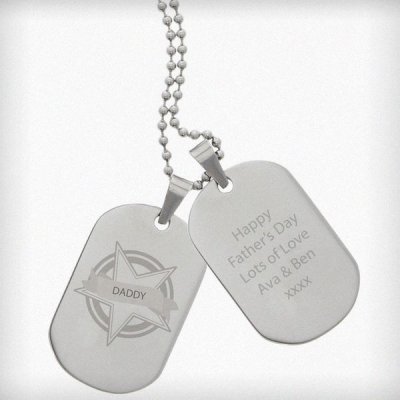 (image for) Personalised Star Stainless Steel Double Dog Tag Necklace