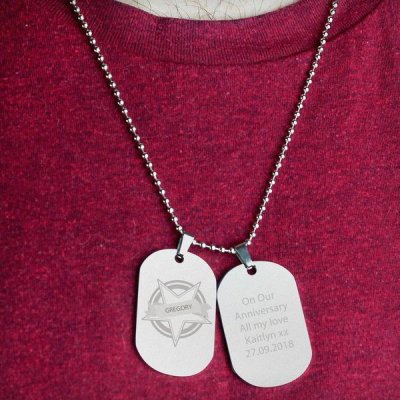 (image for) Personalised Star Stainless Steel Double Dog Tag Necklace