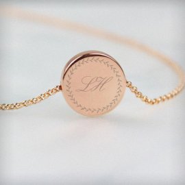 (image for) Personalised Wreath Initials Rose Gold Tone Disc Necklace