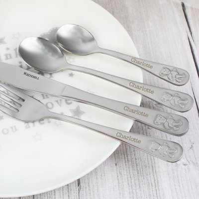 (image for) Personalised Teddy 4 Piece Embossed Cutlery Set