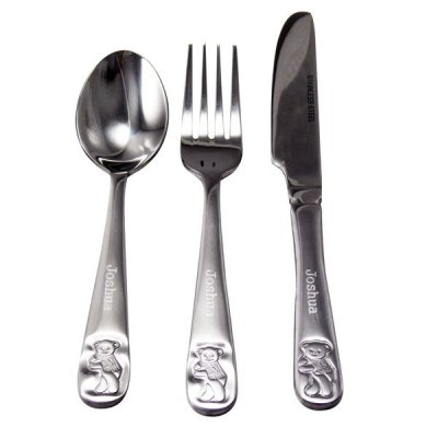 (image for) Personalised Teddy 4 Piece Embossed Cutlery Set