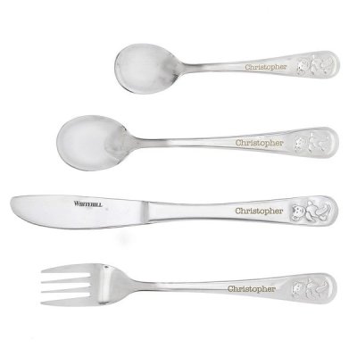 (image for) Personalised Teddy 4 Piece Embossed Cutlery Set