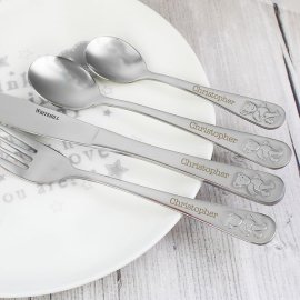 (image for) Personalised Teddy 4 Piece Embossed Cutlery Set