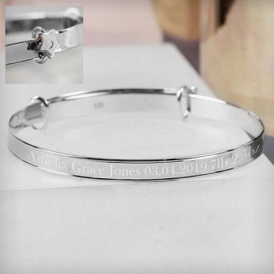 (image for) Personalised Sterling Silver Childs Expanding Diamante Star Brac