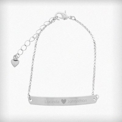 (image for) Personalised Silver Tone Heart Bar Bracelet