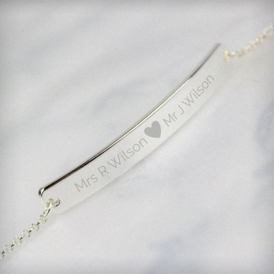 (image for) Personalised Silver Tone Heart Bar Bracelet