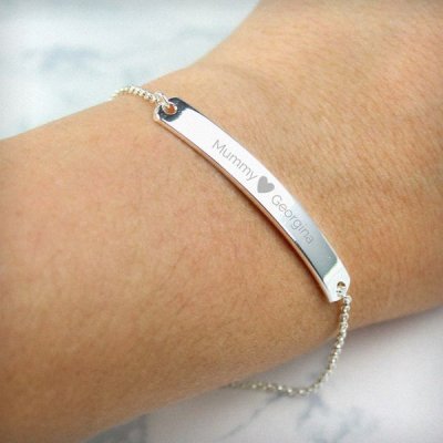 (image for) Personalised Silver Tone Heart Bar Bracelet