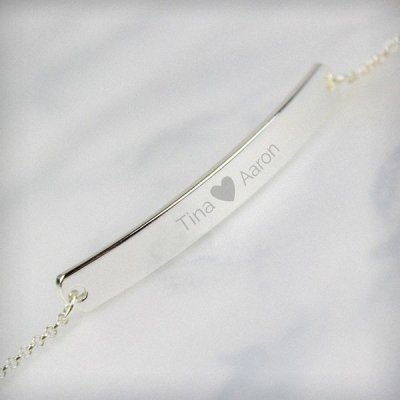 (image for) Personalised Silver Tone Heart Bar Bracelet