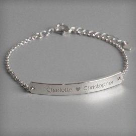 (image for) Personalised Silver Tone Heart Bar Bracelet