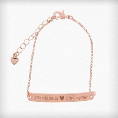 (image for) Personalised Rose Gold Tone Heart Bar Bracelet