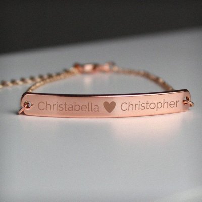 (image for) Personalised Rose Gold Tone Heart Bar Bracelet