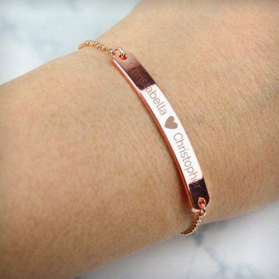 (image for) Personalised Rose Gold Tone Heart Bar Bracelet